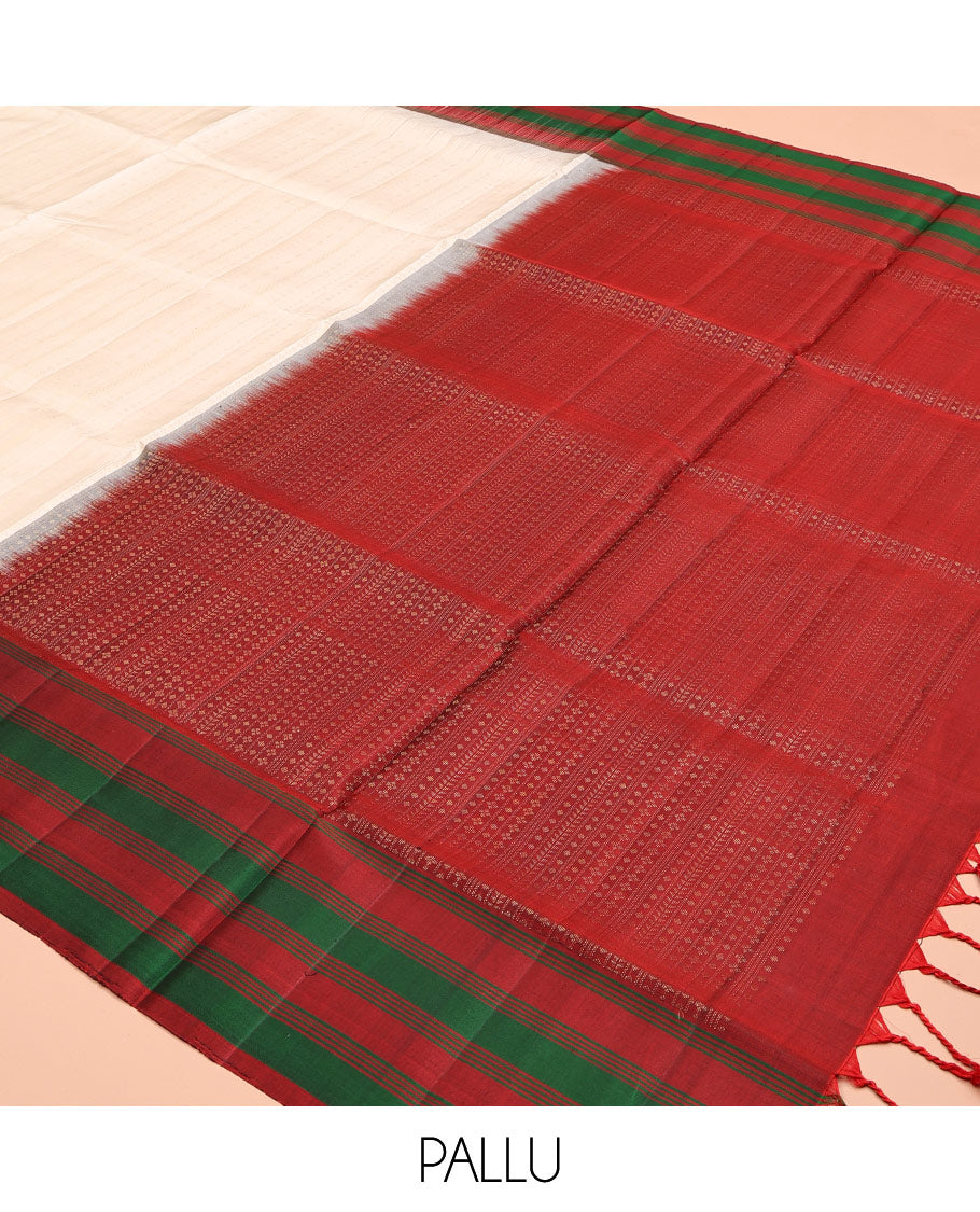 Cream Mayuri Soft Silk Saree, Subtly Sparkled with Geometric Designs, Complemented by Contrast Border, Geometric Pallu, and a Contrast Blouse