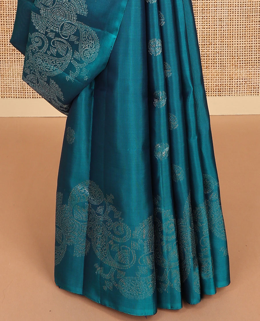 Borderless blue floral design mayuri soft silk saree with intricate zari design pallu