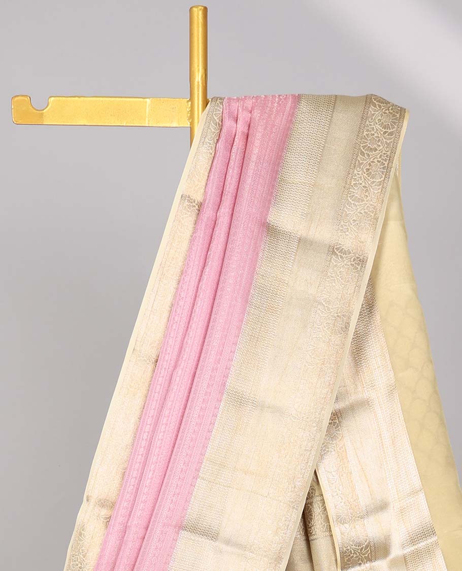 Pink striped design mysore silk saree with contrast zari border & pallu of argyle design