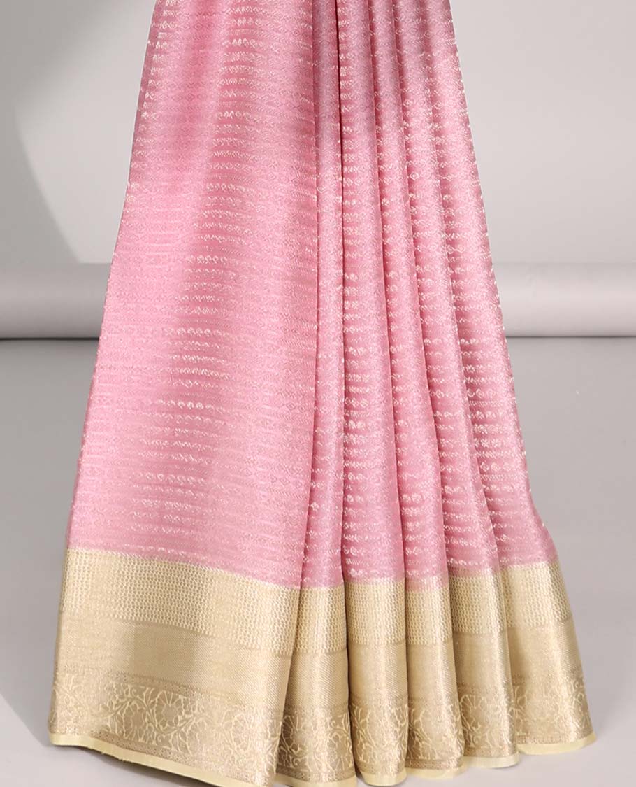 Pink striped design mysore silk saree with contrast zari border & pallu of argyle design