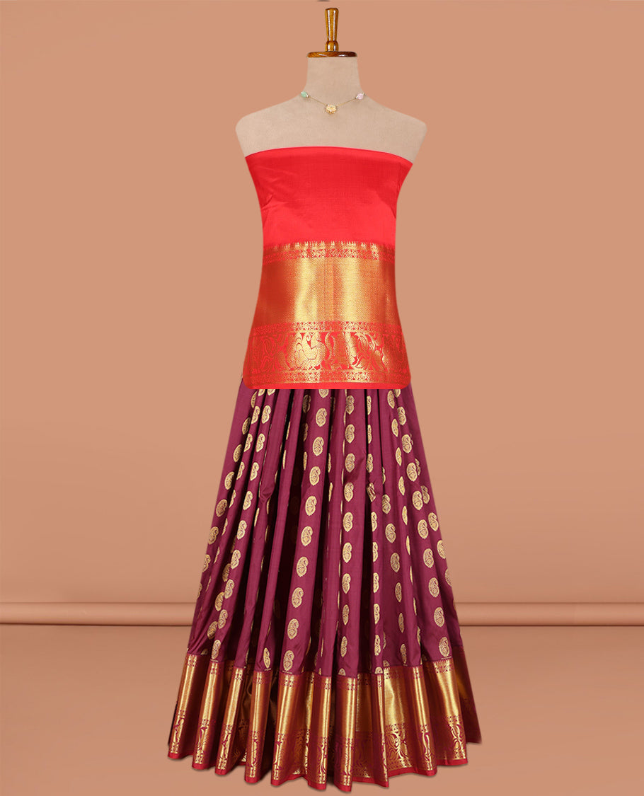 Maroon Pure Silk Navarathna Pavadai Material Set