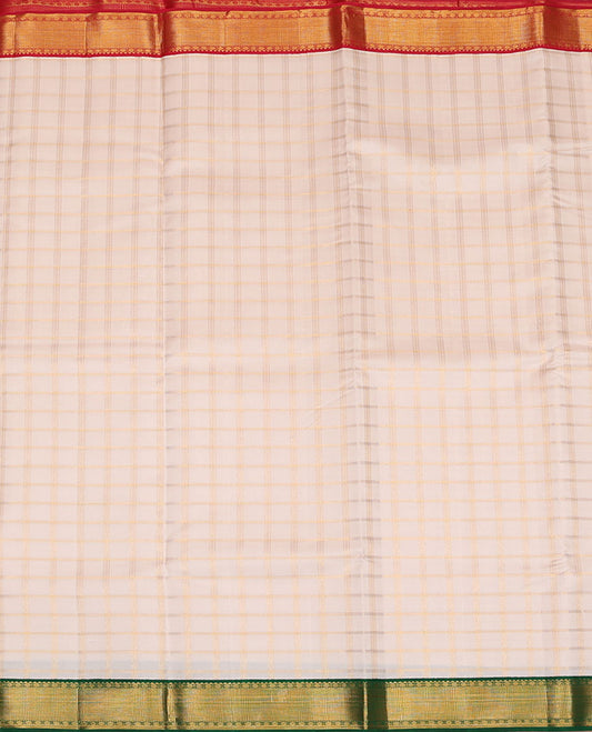 Cream golden zari checked design pure silk double-layer dhoti with contrast ganga jamuna border of traditional zari designs