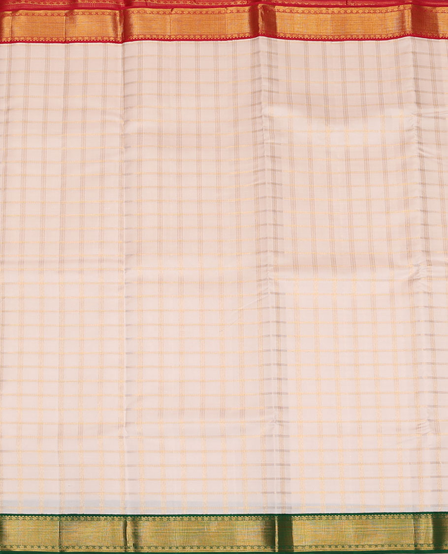 Cream golden zari checked design pure silk double-layer dhoti with contrast ganga jamuna border of traditional zari designs