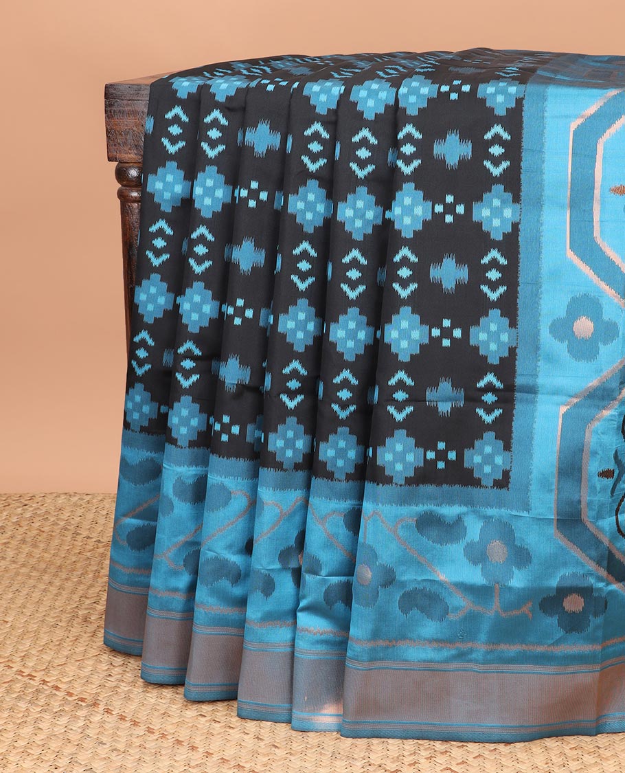 Black patola design mulberry silk aree , double side border with one side bavanchi small border