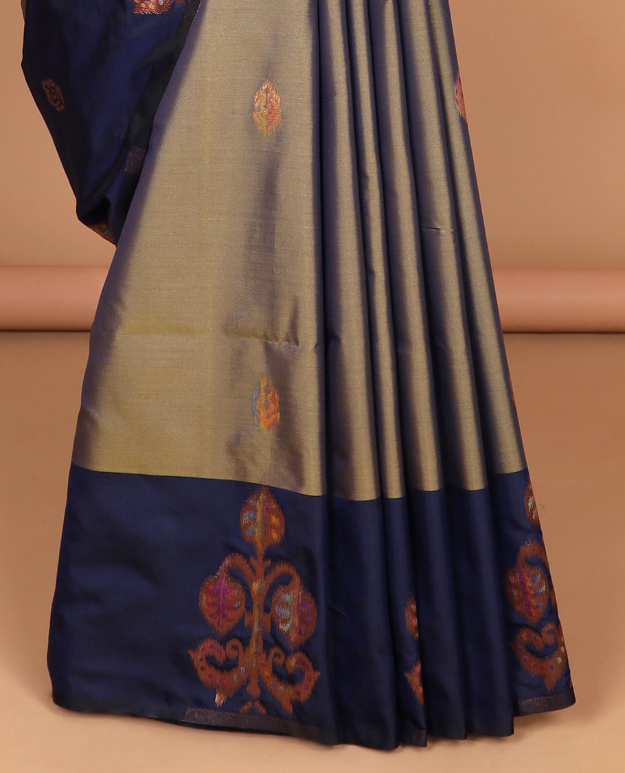 Green meena work butta luxury soft silk saree with open meena work with tussle & contrast blouse