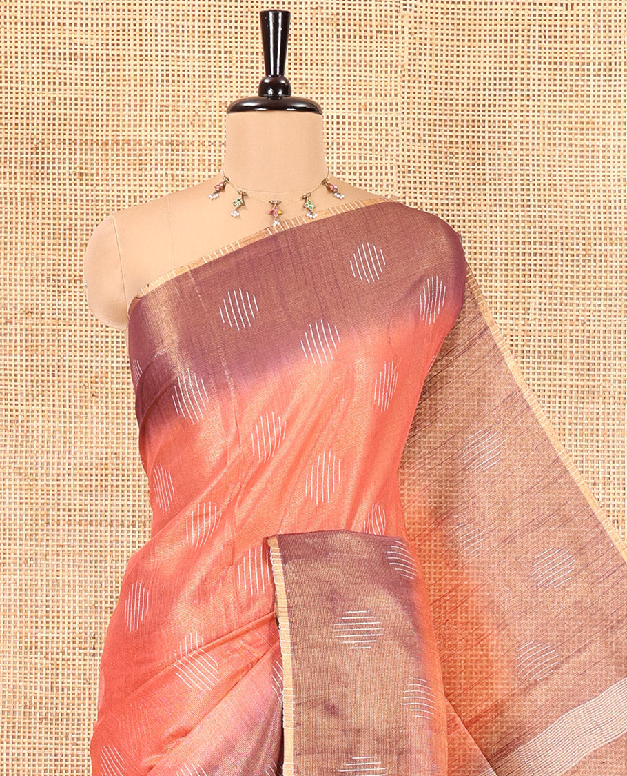 Rust Orange Bhagalpur Cotton Saree, Adorned with Buttas, Complemented by a Contrast Border, Pallu, and a Contrast Blouse