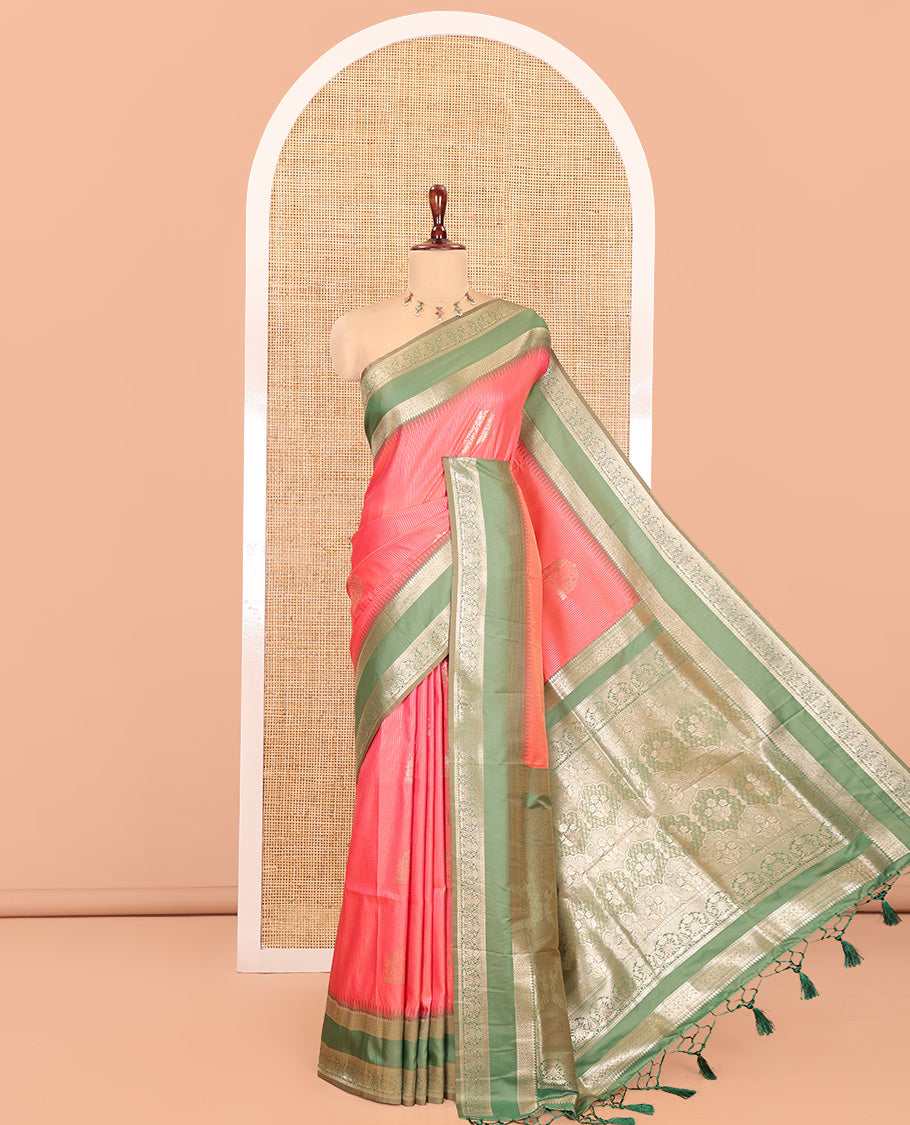 Pink Zari Design Elite Soft Saree, Contrast Rettai Pettu Border, Grand Pallu, and a Contrast Blouse