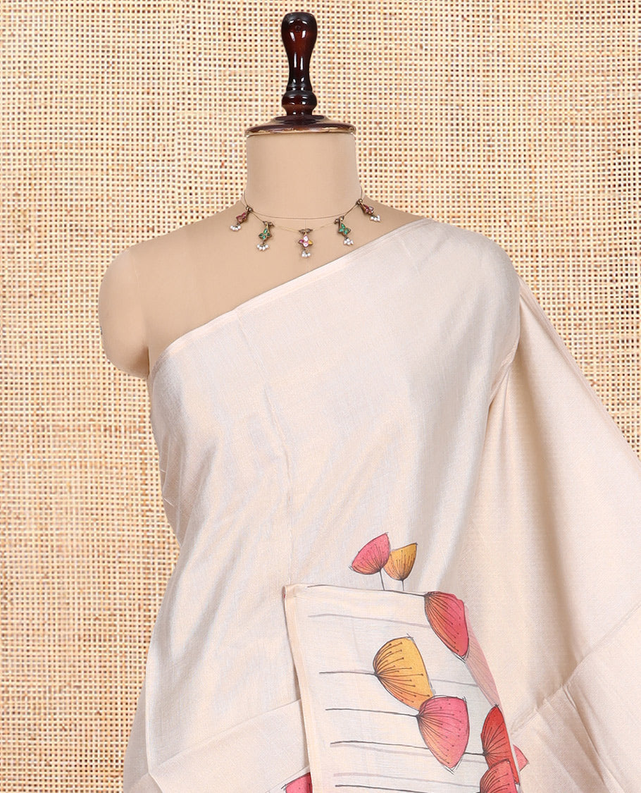 Gold Fancy Floral Printed Tissue Saree Features Floral Printed Border, and Matching Blouse