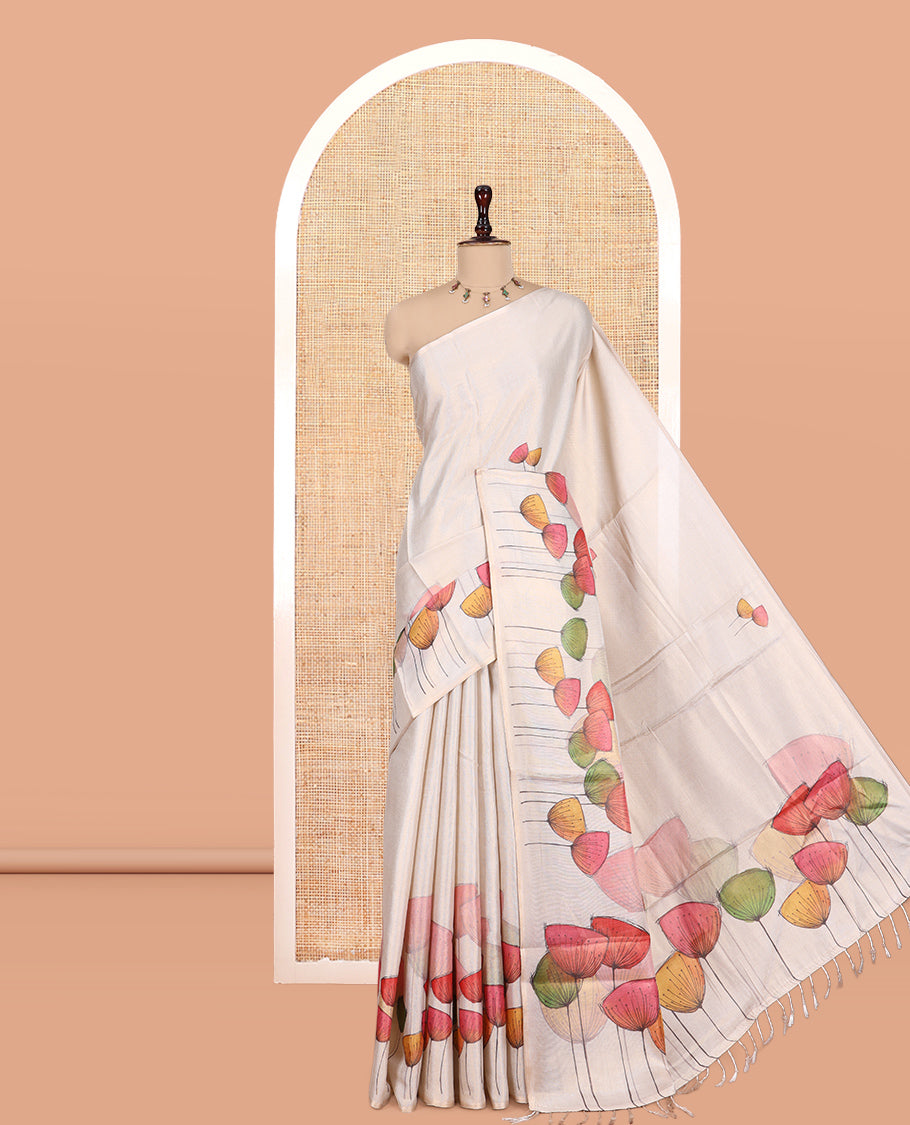 Gold Fancy Floral Printed Tissue Saree Features Floral Printed Border, and Matching Blouse