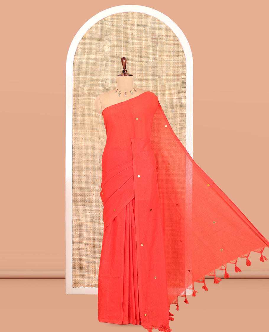 Borderless Red Khadi Cotton Saree