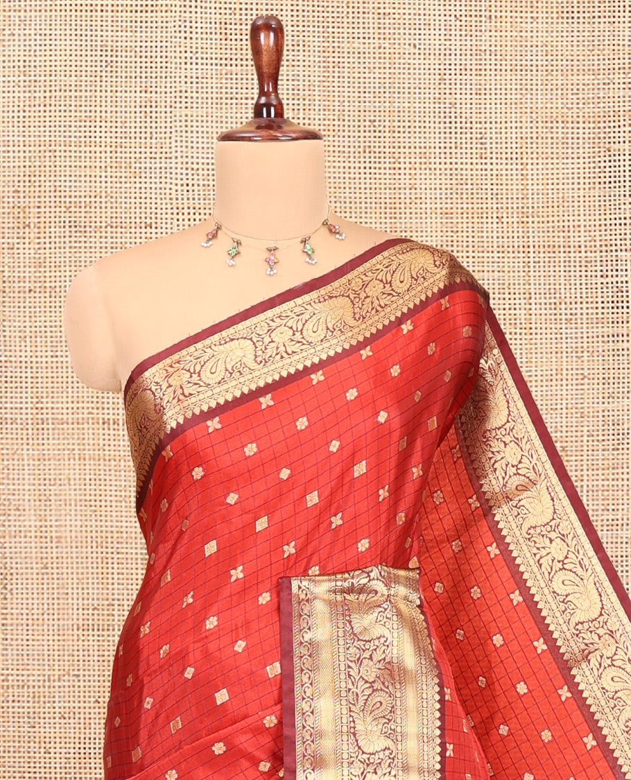 Red Semi-Katan Silk Saree