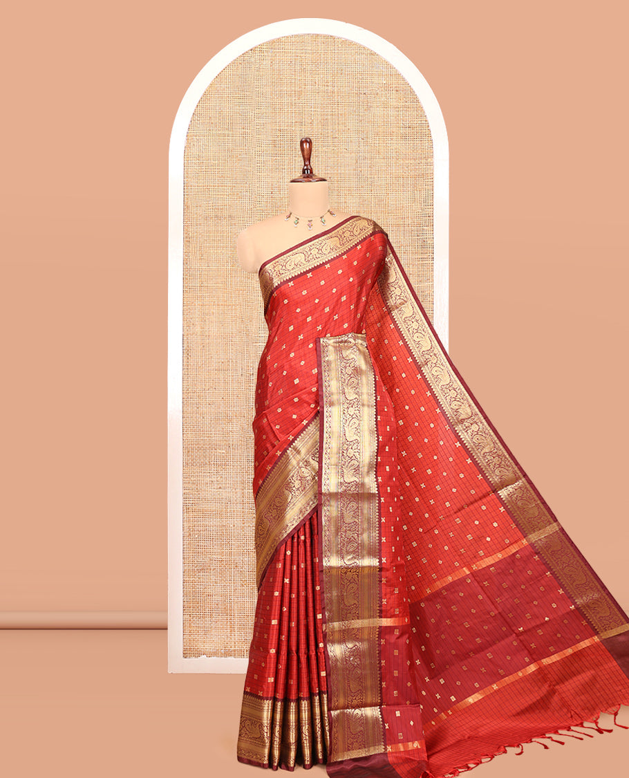 Red Semi-Katan Silk Saree