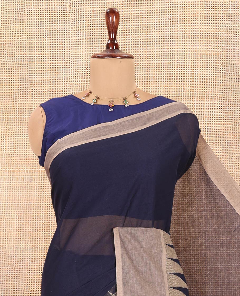 Navy Blue Plain Cotton Saree