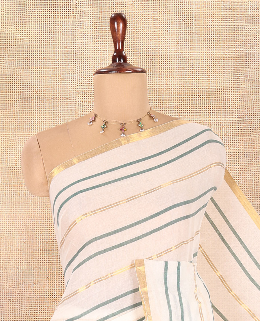 Cream Khadi Mul Cotton Saree