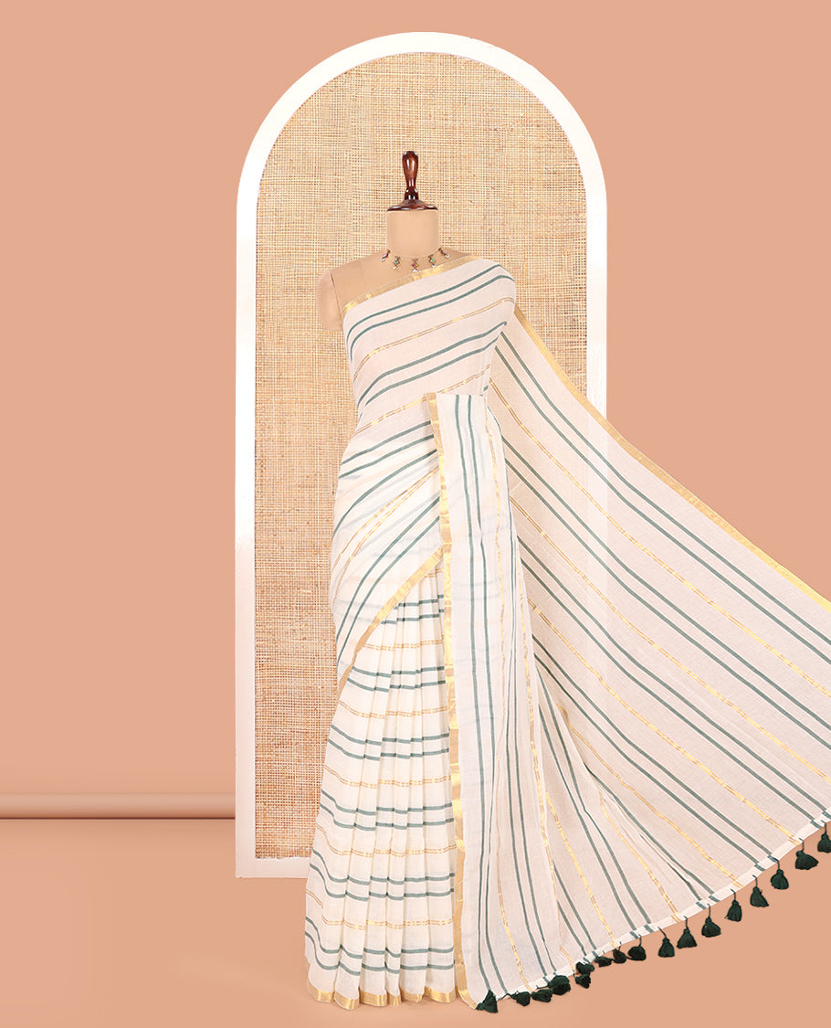 Cream Khadi Mul Cotton Saree