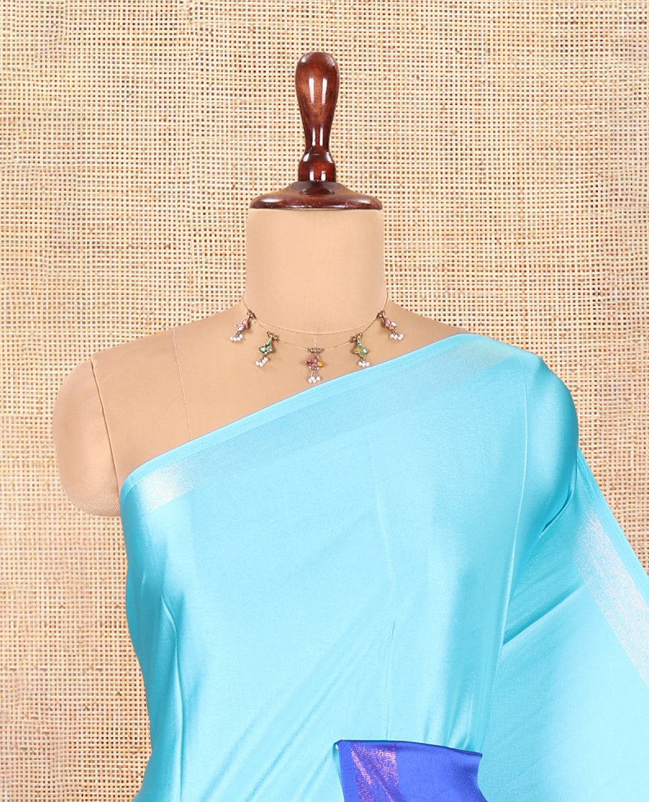 Sea Green-Royal Blue Plain Ombre-Style Satin Crepe Saree