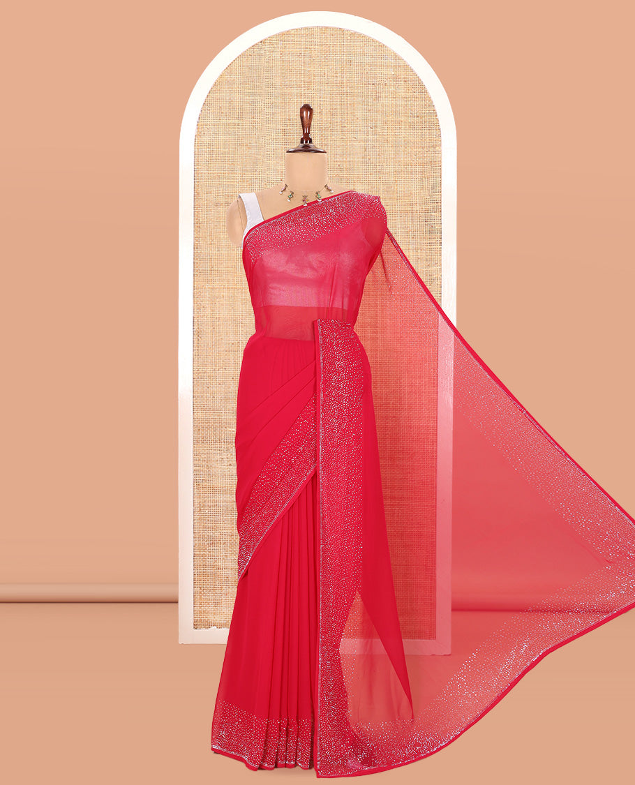 Pink Plain 60-Gm Georgette Saree