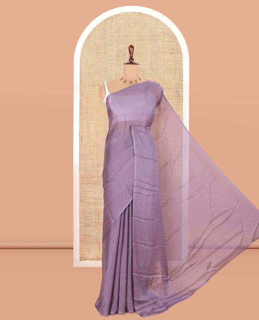 Borderless Lavender Plain Rangoli Chiffon Saree