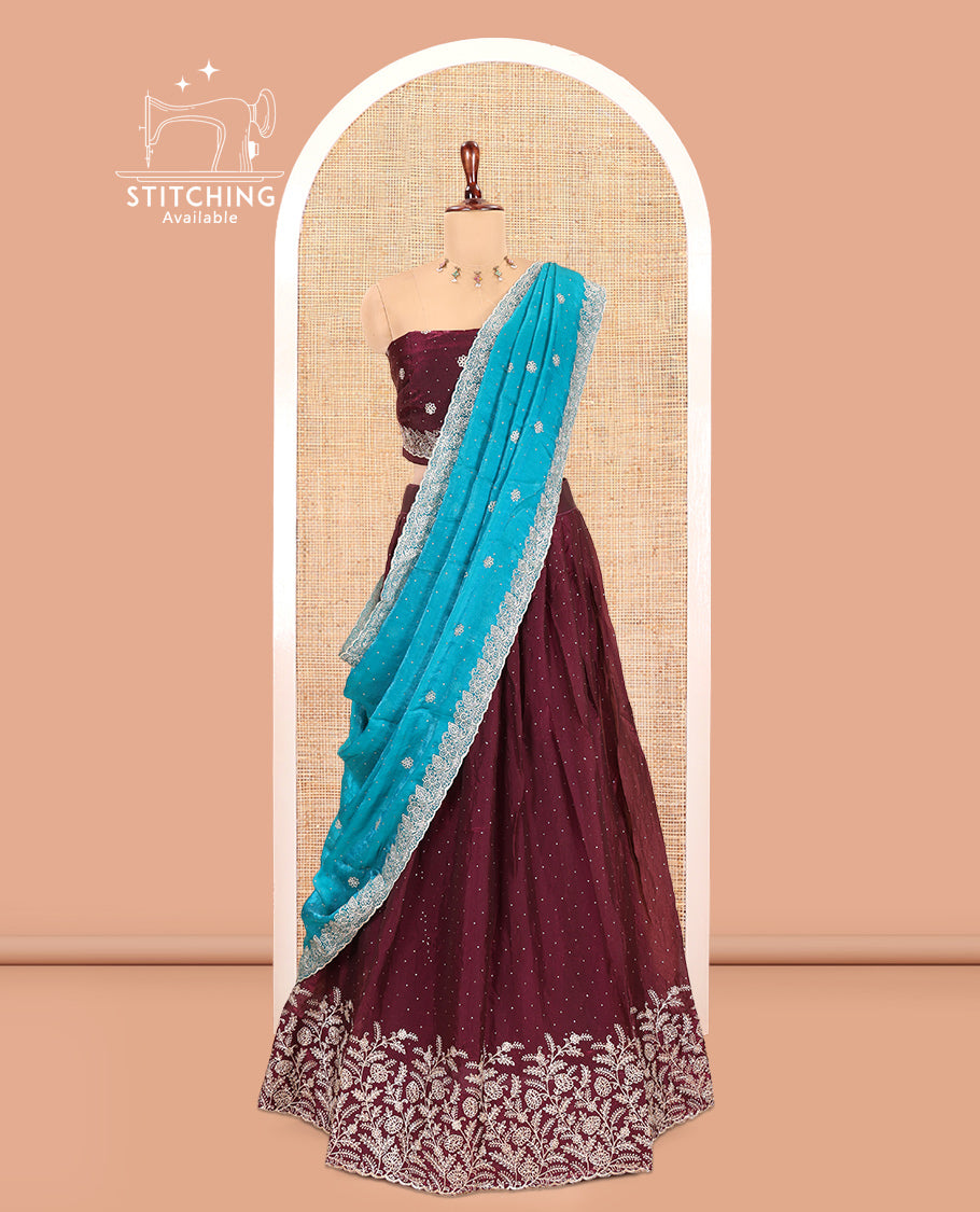 Maroon Velvet Organza Half-Saree