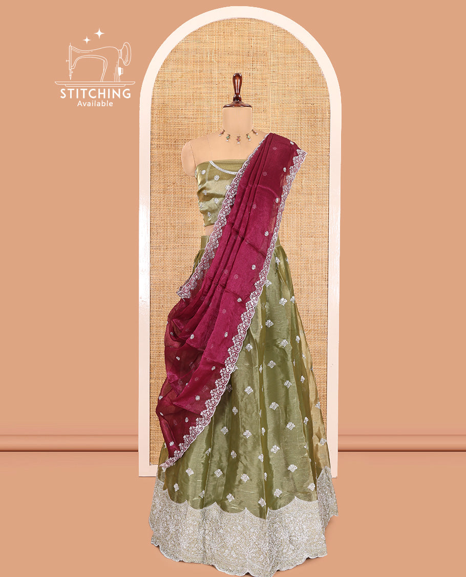 Pista Green Velvet Organza Half-Saree