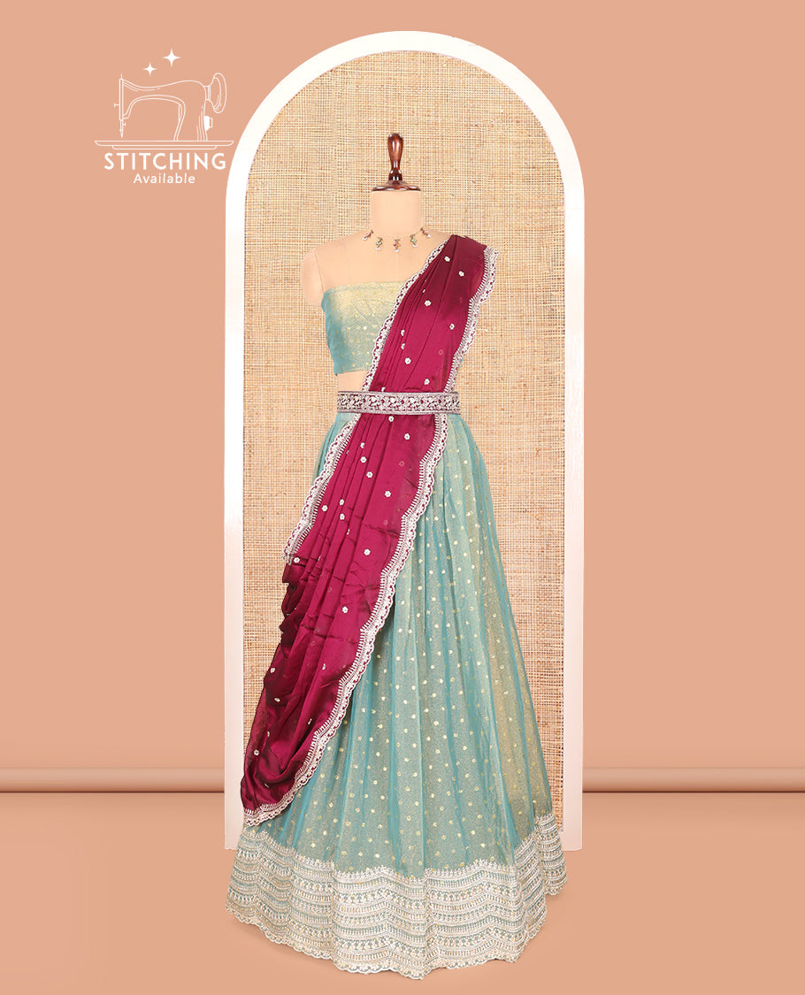 Dusky Green Moss Organza Half-Saree