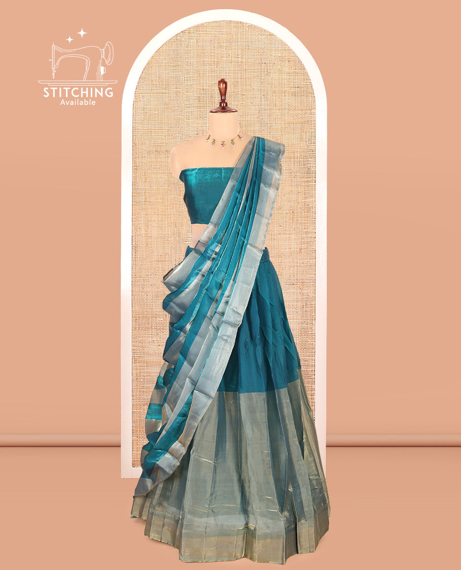 Rama Blue Velvet Organza Half-Saree