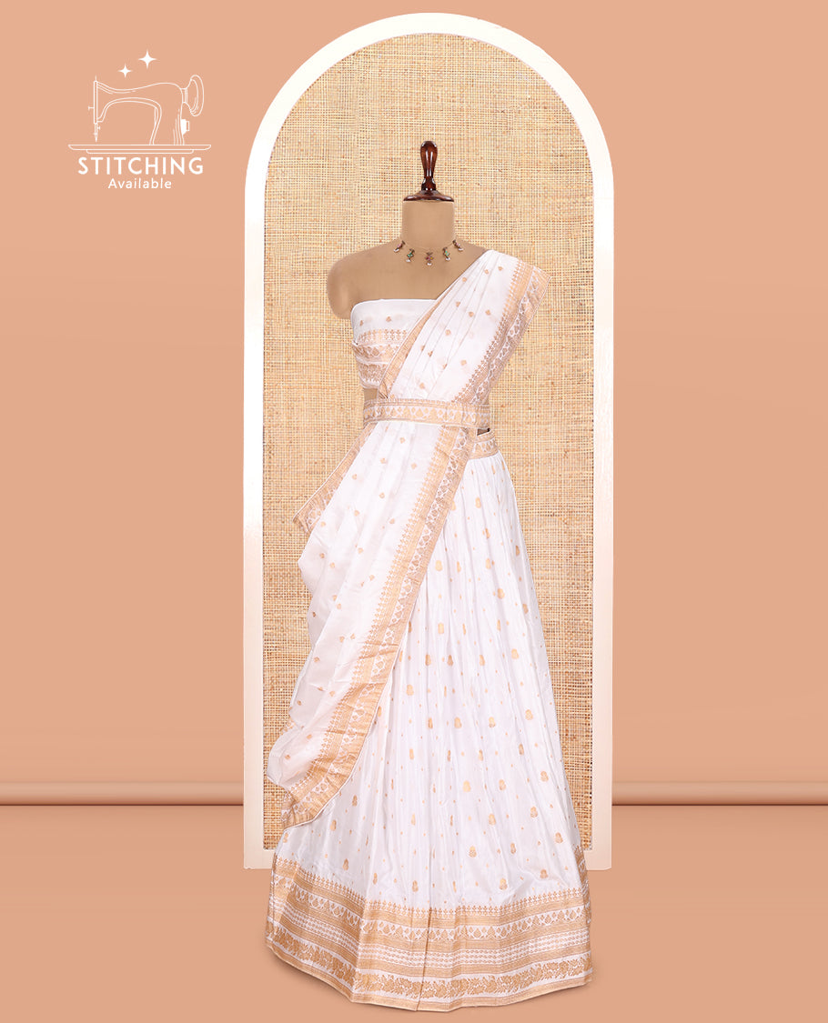 Milk White Semi-Silk Half-Saree