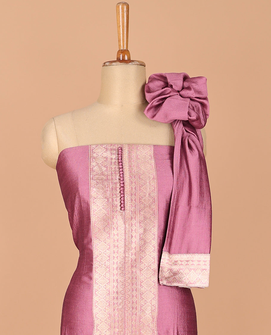 Onion pink chudidhar material vichitra silk neck zari border with bum bum work , santoon material pants & double side border vichitra silk dupatta