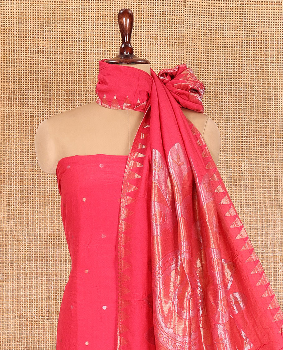 Pink Semi-Silk Material Churidar Features Zari Buttas Top, a Plain Bottom, and a Floral Motif Zari Woven Dupatta