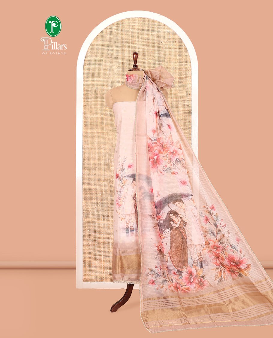 Chikku Net Kota Material Chudidar Set, Couple Printed Top, a Plain Bottom, Couple Printed Dupatta