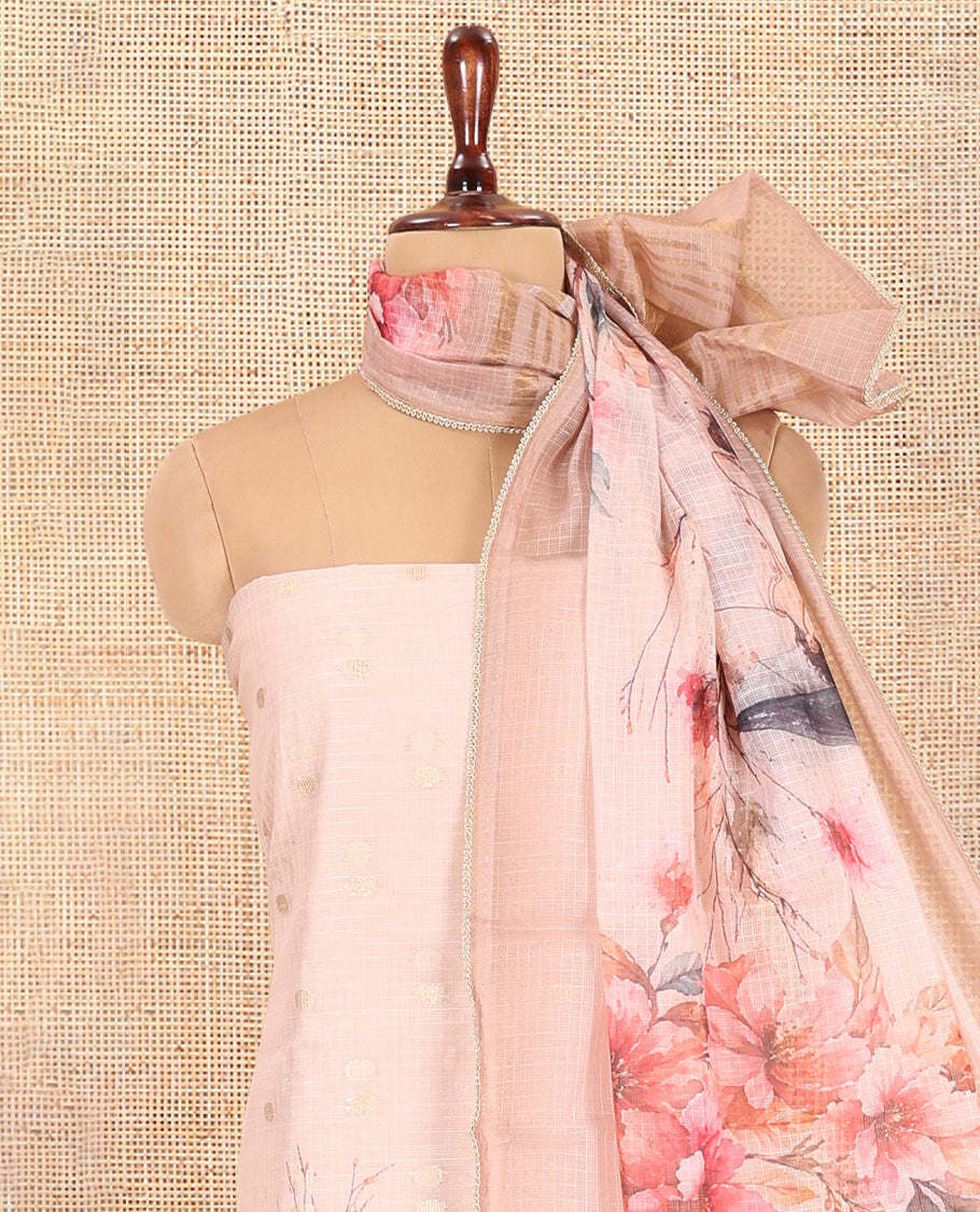 Chikku Net Kota Material Chudidar Set, Couple Printed Top, a Plain Bottom, Couple Printed Dupatta