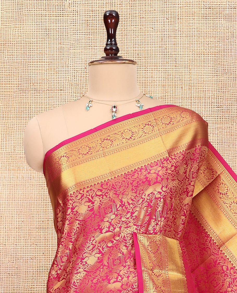 Rani Pink Budget Silk Saree, Embellished with Jacquard Design, a Zari Border, Grand Pallu, and a Matching Blouse