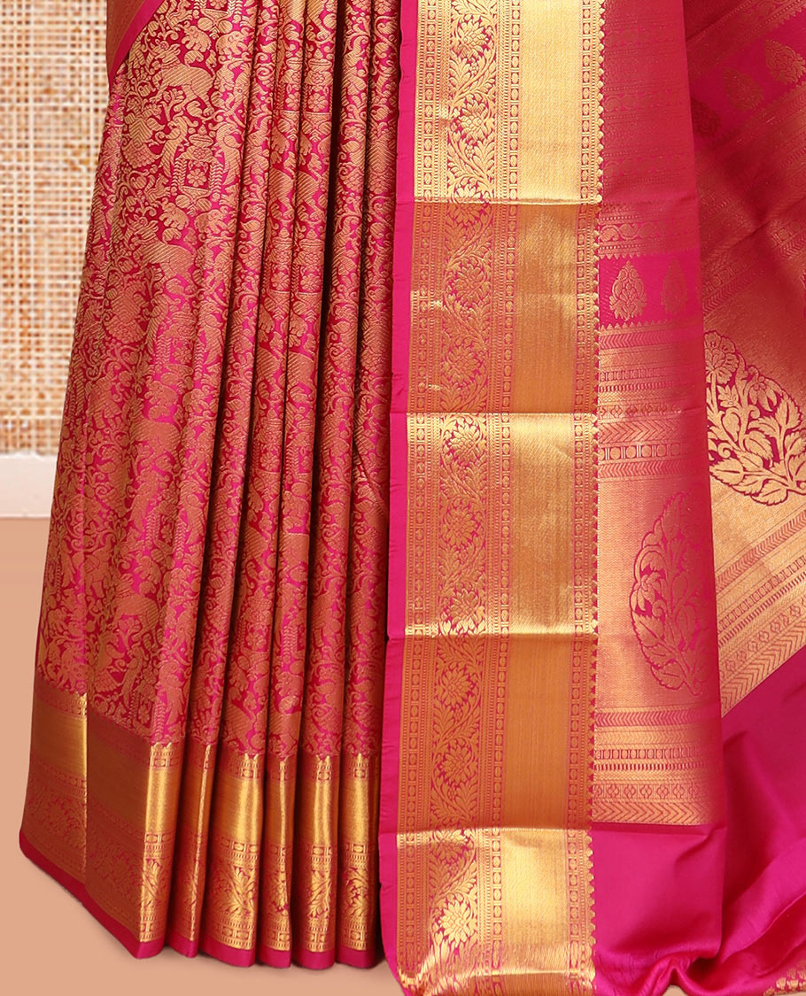 Rani Pink Budget Silk Saree, Embellished with Jacquard Design, a Zari Border, Grand Pallu, and a Matching Blouse