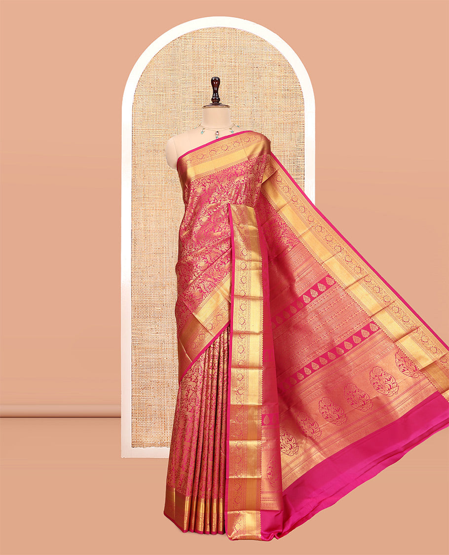 Rani Pink Budget Silk Saree, Embellished with Jacquard Design, a Zari Border, Grand Pallu, and a Matching Blouse