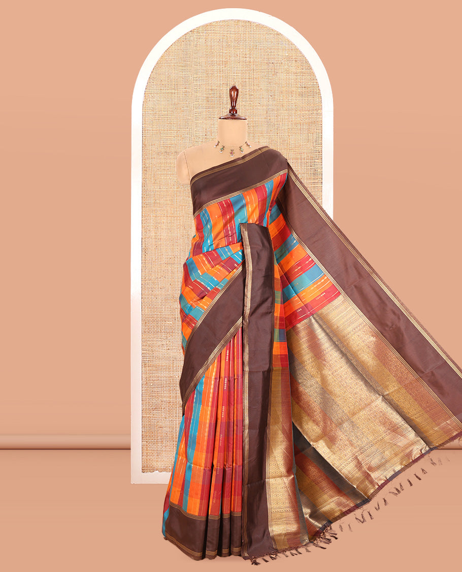 Brown Fancy Softy Silk Saree