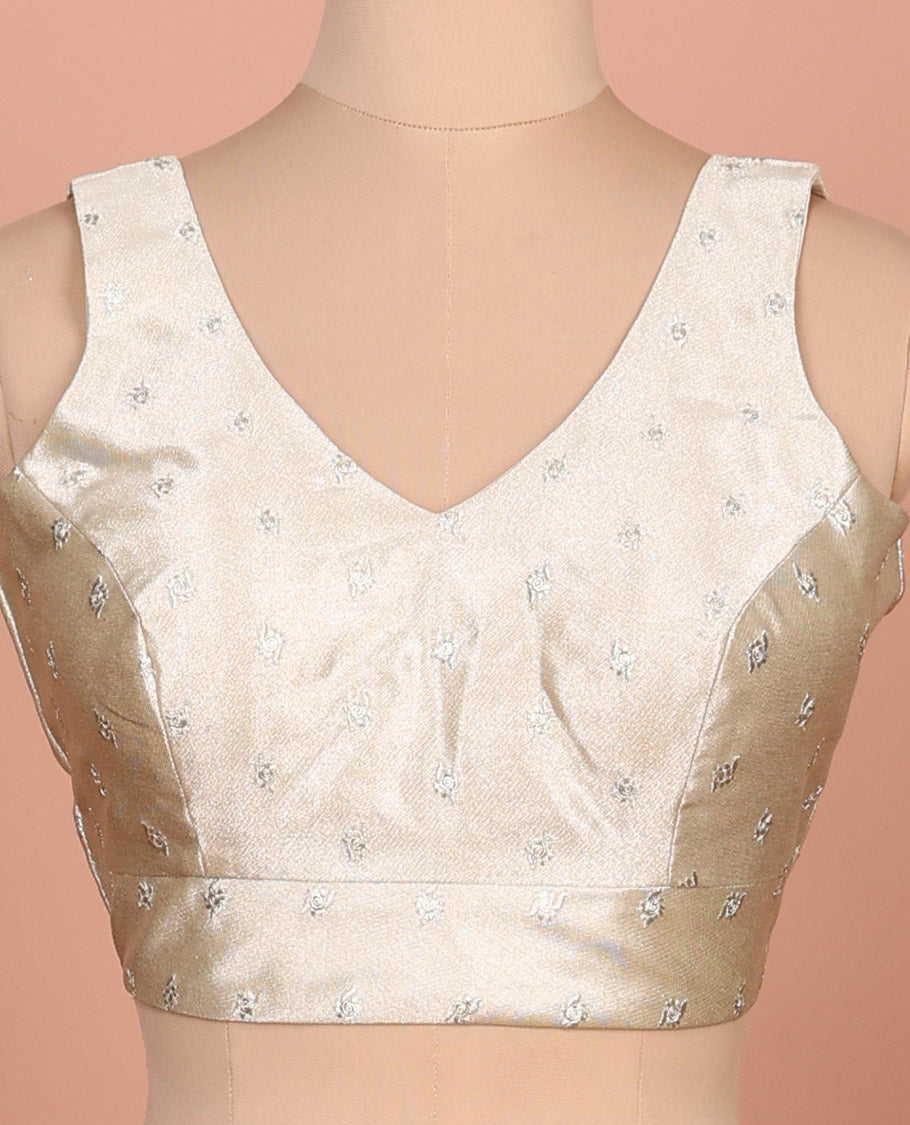 Light gold embroidered buttas front-back V-neck sleeveless readymade blouse