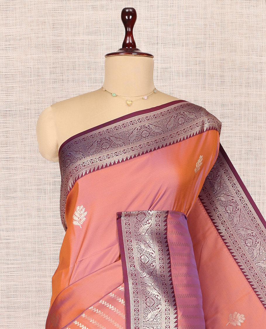 Pink Fancy Soft Silk Saree, Adorned with Zari Buttas, Complemented by Contrast Traditional Zari Border, Grand Pallu, and a Contrast Blouse