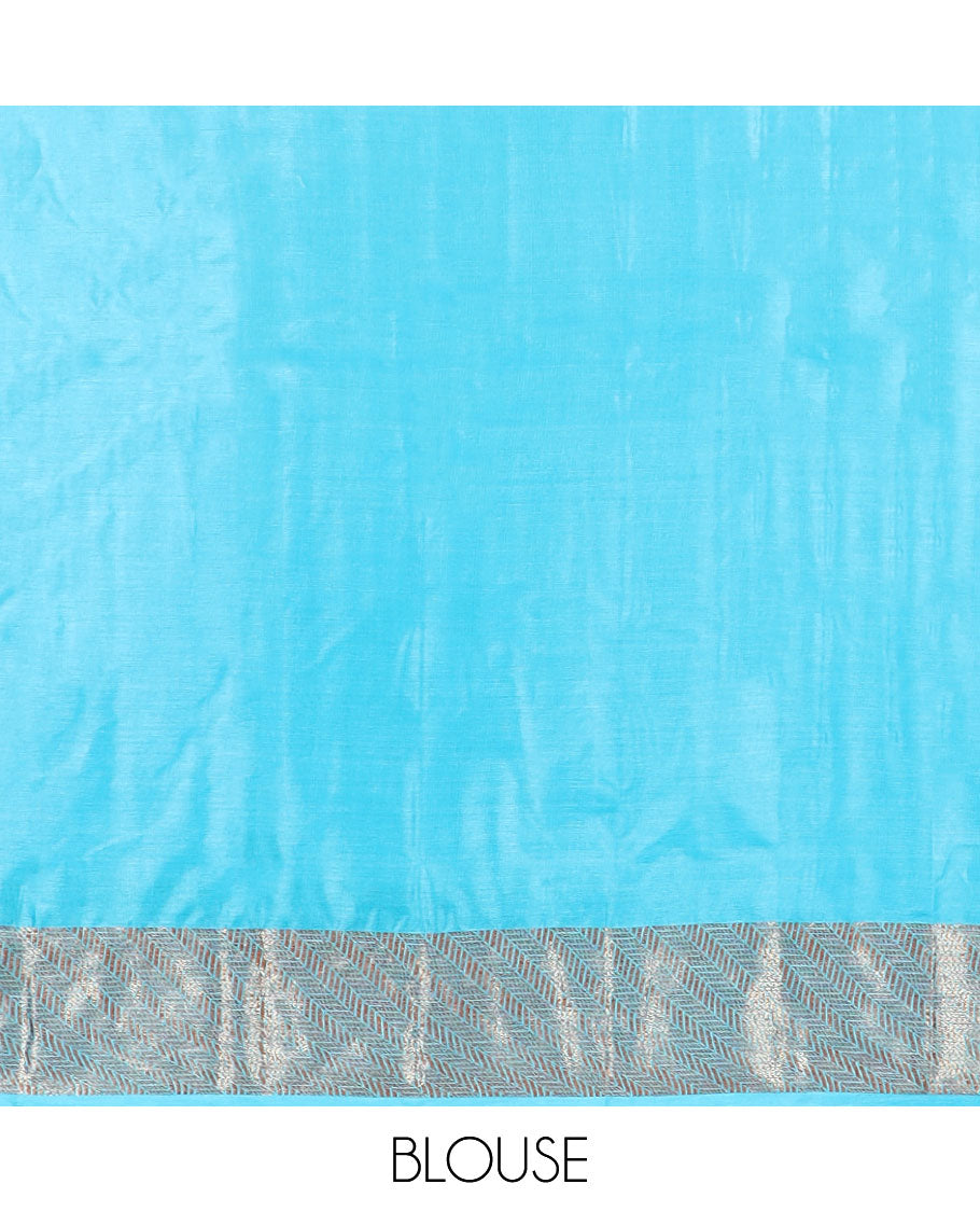 Sky blue floral motifs tussar silk saree with self geometric design border & geometric design pallu