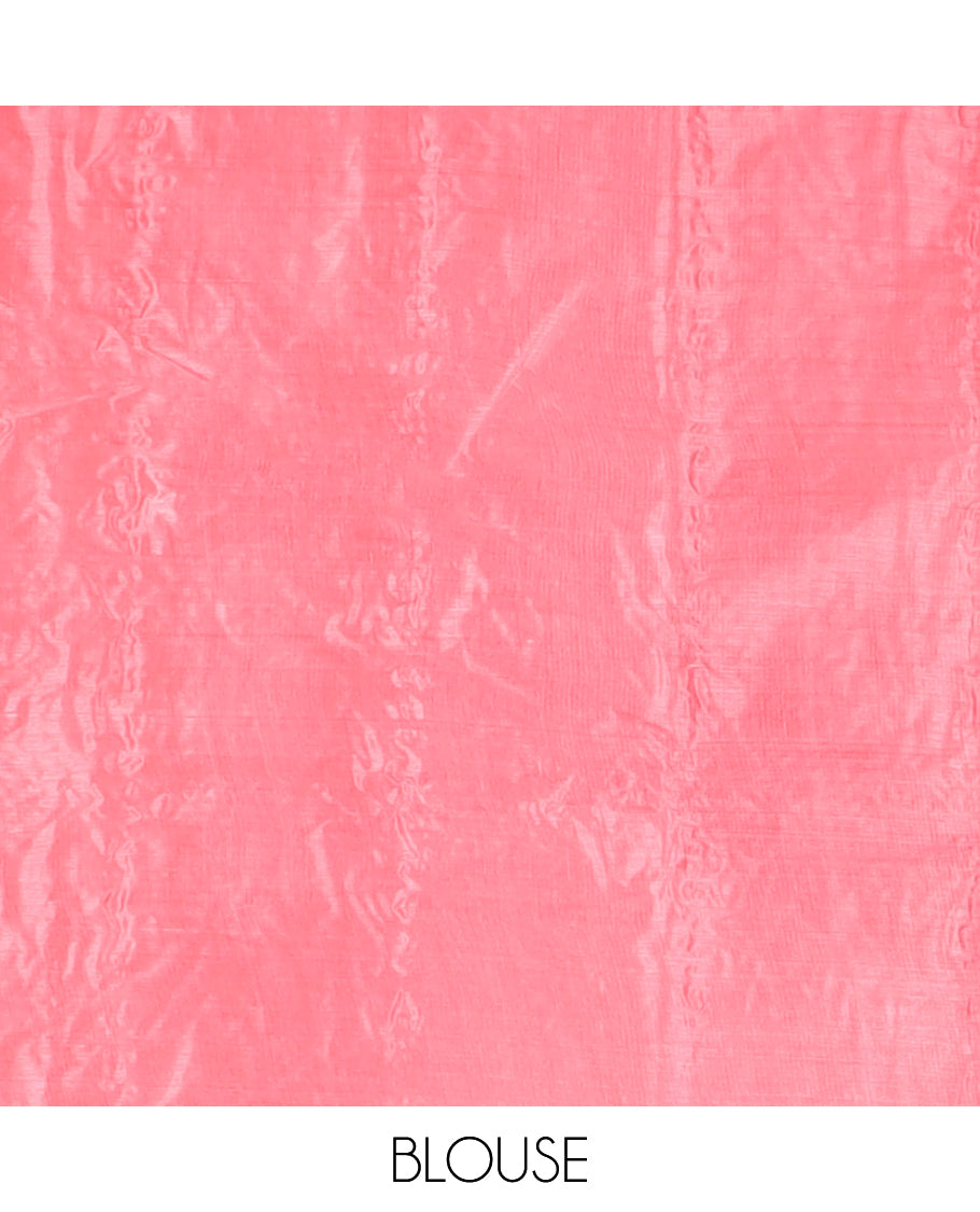 Pink floral vine design embroidered tussar saree, floral embroidered border