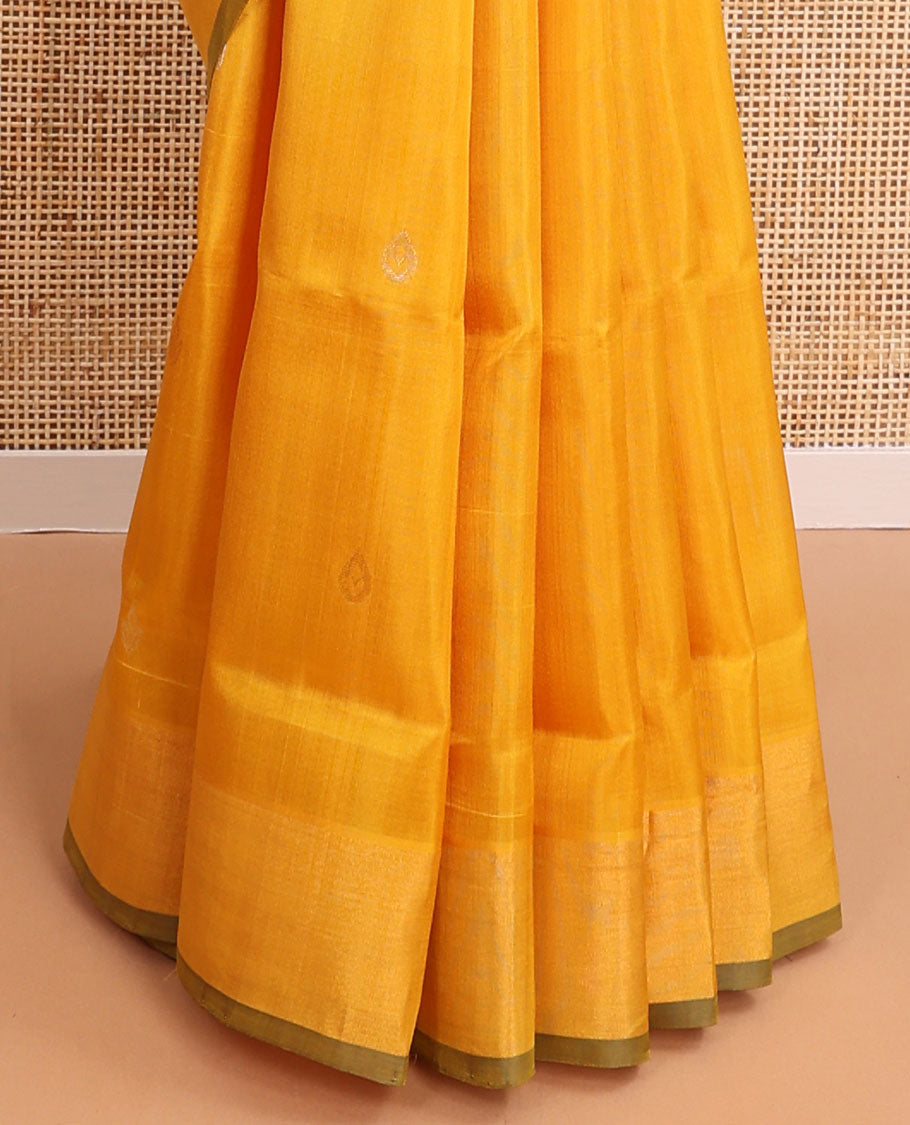 Orange floral buttas uppada saree with self animal design border & florl, peacock design pallu