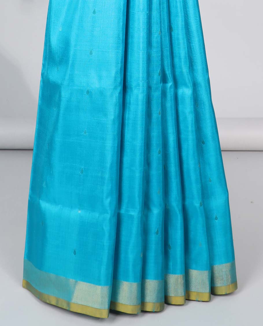 Blue motifs uppada silk saree with contrast zari border & floral design pallu