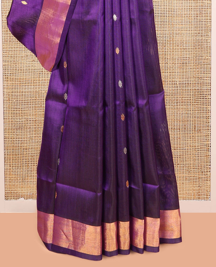 Purple Uppada Silk Saree, Mesmerized with Zari Buttas, a Bavanji Border, Grand Floral Jaal Pallu, and a Matching Blouse