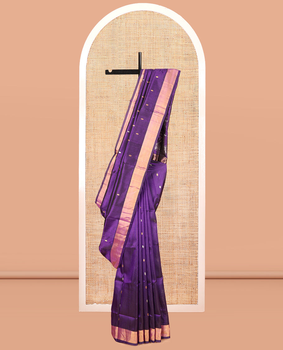 Purple Uppada Silk Saree, Mesmerized with Zari Buttas, a Bavanji Border, Grand Floral Jaal Pallu, and a Matching Blouse