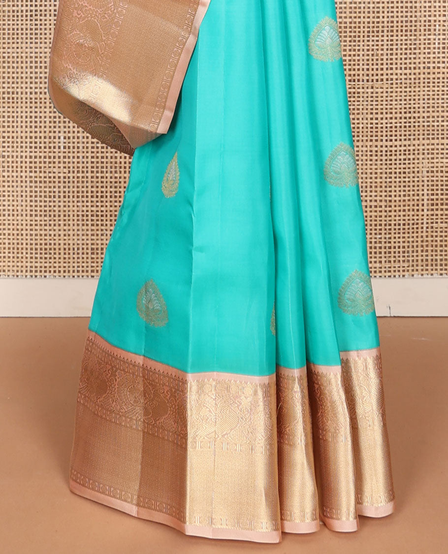 Light blue buttas vasundhara elite silk saree with contrast zari design border & floral jaal design pallu