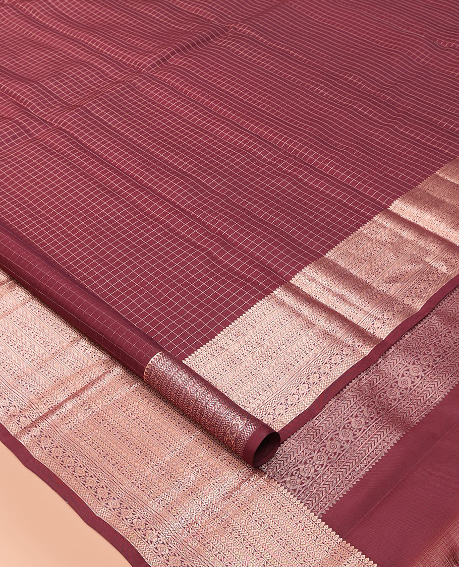 Maroon Checked Vasundhara Lite Silk Mix Saree, a Traditional Zari Border, Jaal Pallu, a Matching Blouse