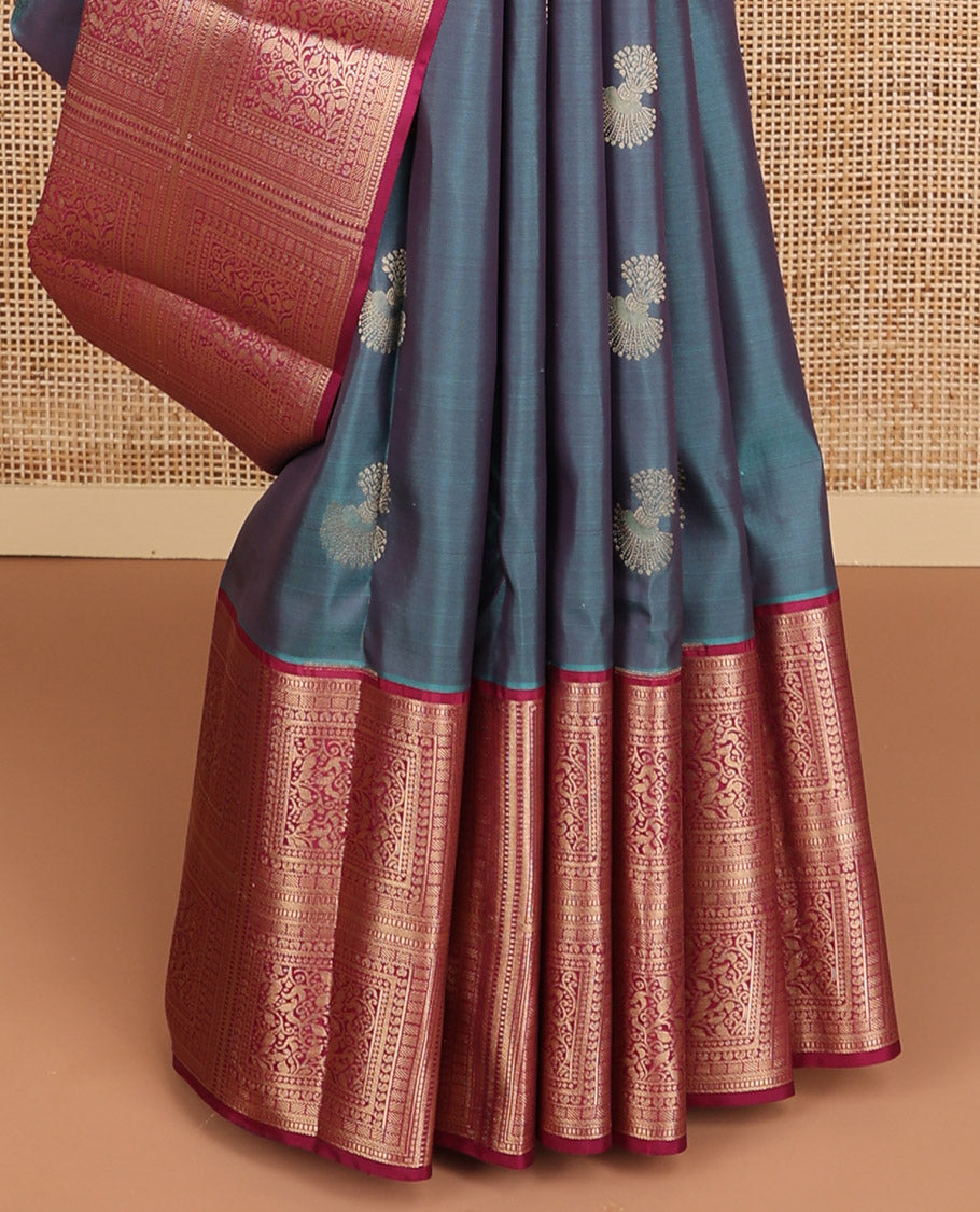 Grey buttas vasundhara elite silk saree with contrast intricate zari design border & geometric design pallu