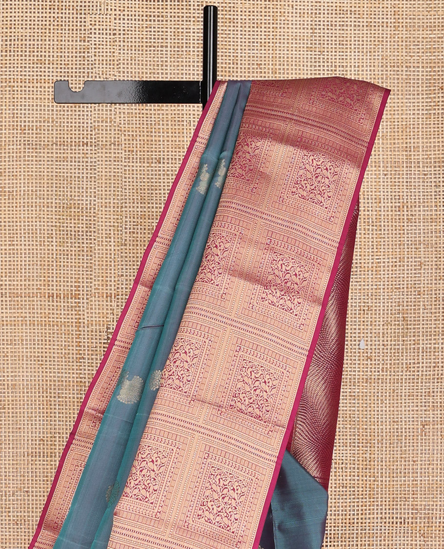 Grey buttas vasundhara elite silk saree with contrast intricate zari design border & geometric design pallu