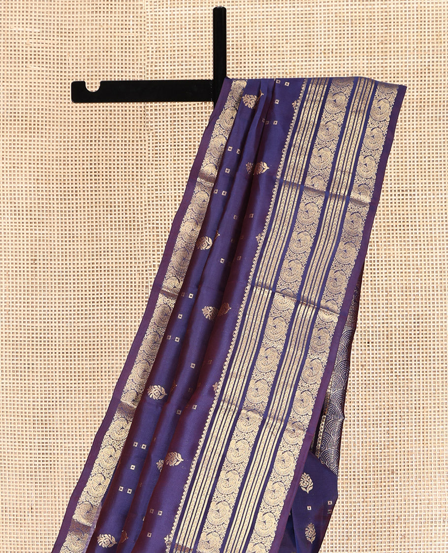 Blue Vasundhara Lite Silk Mix Saree, Adorned with Zari Buttas, Zari Border of Kathir, Muthu, and Mayil Designs, Scallop Pallu, and Matching Blouse