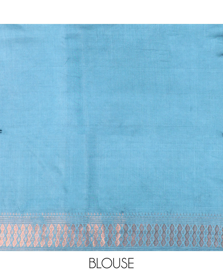 Blue buttas banana pith saree, zari border, and zari striped pallu