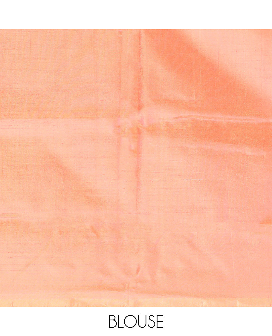 Borderless blue micro-checked banana pith saree, contrast pallu of stripes, and buttas